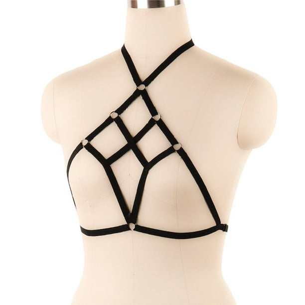 Goth Lingerie Elastic Harness Cage Bra Cupless Body Chain Waist Belt