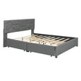 thumbnail image 6 of BTMWAY Queen Bed Frame with Storage, Linen Fabric Upholstered Platform Bed with Brick Pattern Headboard and 4 Drawers, No Box Spring Needed, Queen Size Bed Frame for Teens Adults, Holds 500lbs, Gray, 6 of 9