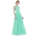 thumbnail image 3 of Zaldita Women's Sleeveless Chiffon Bridesmaid Dress Elegant Lace Wedding Formal Long Evening Party Dress Turquoise 4, 3 of 7