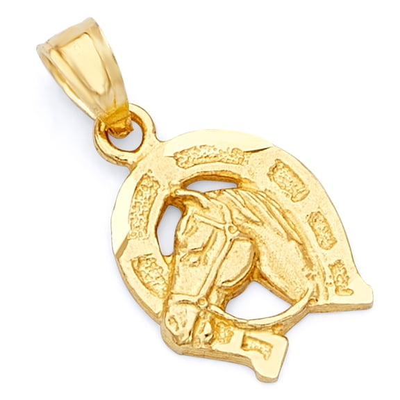 Wellingsale 14K Yellow Gold Polished Milgrain Lucky Horseshoe Pendant