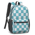 thumbnail image 2 of Cyan and White Checkered Pattern 17" School Backpacks for Teens,Waterproof Oxford Fabric,S-Shape Padded Straps for School,Travel,Hiking,Camping, 2 of 6