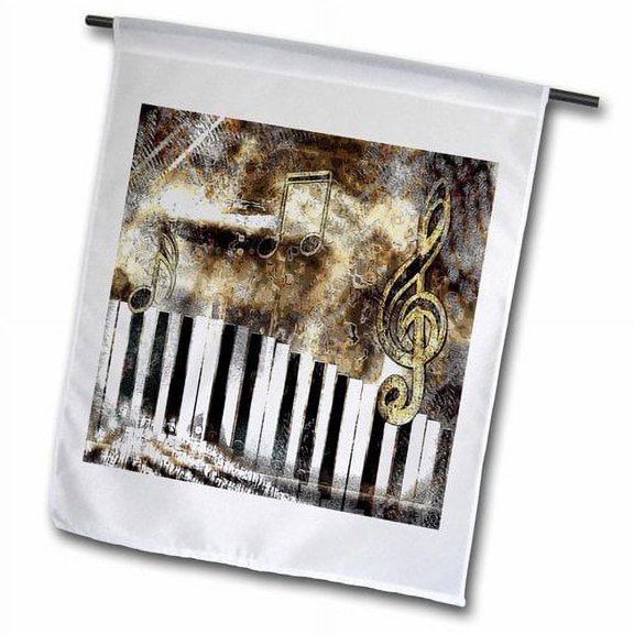 3dRose, Keyboard abstract art in earth tones and pretty note background, 12 x 18 inch Garden Flag