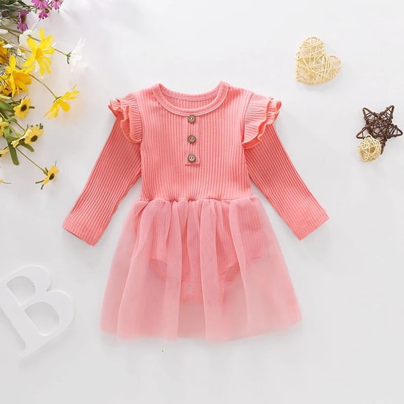 Herrnalise Toddler Kids Girls Cute Net Yarn Long Sleeve Cotton Ruffle Romper Jumpsuit clearance under 5