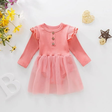 

Leutsin Toddler Kids Girls Cute Net Yarn Long Sleeve Cotton Ruffle Romper Jumpsuit