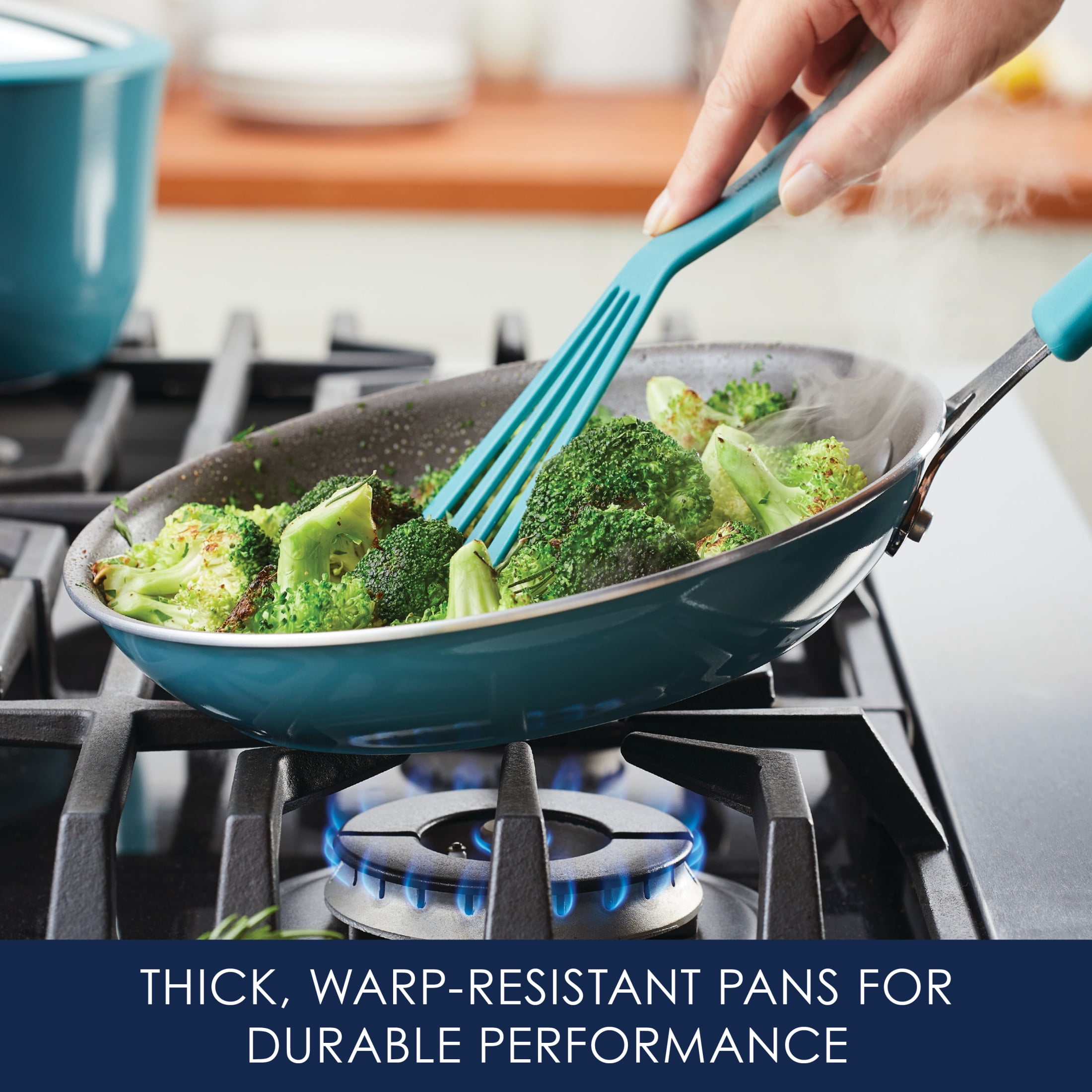 Rachael Ray Cook + Create 11 Piece Aluminum Nonstick Cookware Set,  Agave Blue