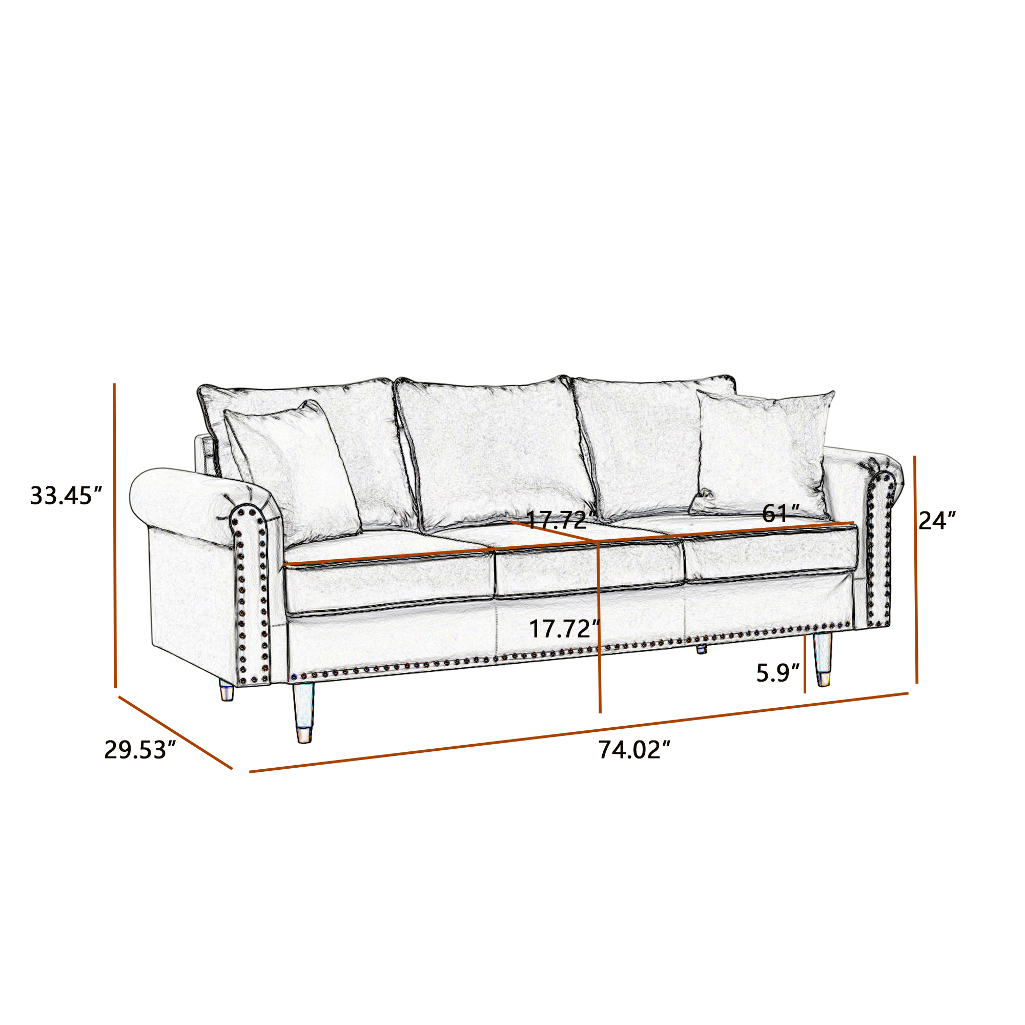 Kadyn Modern 3-seater Couches and Sofas for Small Space, Modern Living Room Sofa, Futon Sofa Bed for Apartment, Light Gray