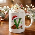 thumbnail image 6 of Christmas Initial Ceramic Mug,11 oz Coffee Cup with Cute Green Glitter Letter & Santa Hat Decor,Home Office Use,Ideal Holiday Gift for Family(V), 6 of 7