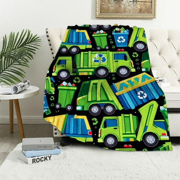 COMIO Cartoon Garbage Truck Ultra Soft Flannel All Season Light Weight Living Room/Bedroom Warm Blanket