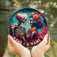 thumbnail image 2 of Lotusprinthandmade Personalized Floral Skeleton Skull Couple Stained Glass Suncatcher for Window Hanging Cir6in, romantic skeleton with floral suncatcher, 2 of 4