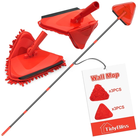 TidyBliss Wall Cleaning Mop with Long Handle 80” (Red)
