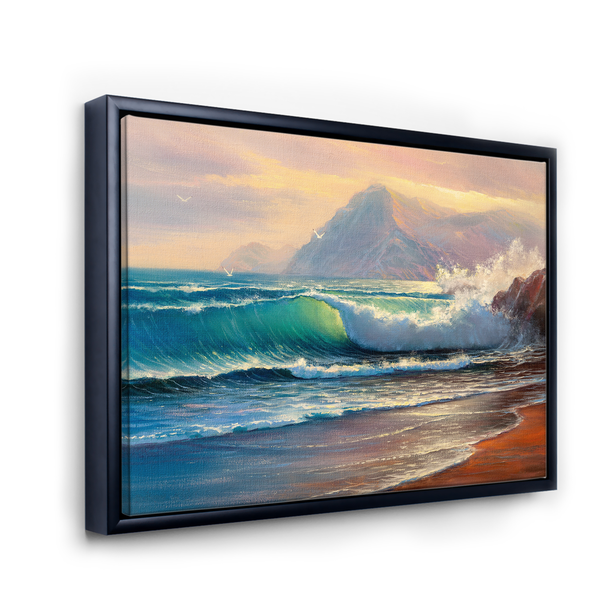 Designart 'Sunrise Glow On The Sea Waves III' Nautical & Coastal Framed Canvas Wall Art Print