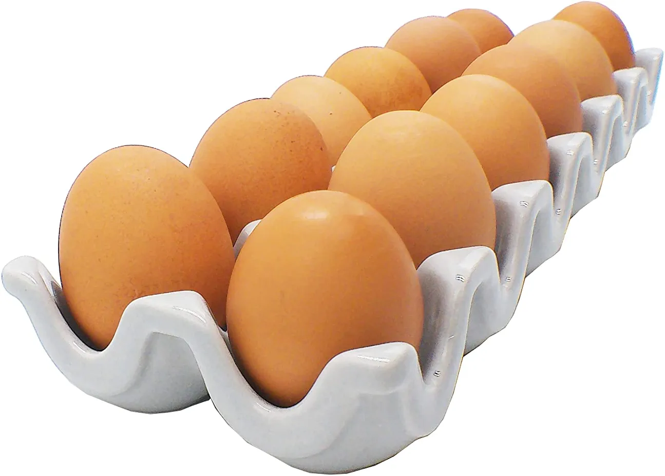 First of a Kind Grey Ceramic Stoneware Egg Holder - Porcelain Egg Container for Storage Organizer - Decorative Serving Stand Serveware for Countertop, Display, Kitchen & Refrigerator