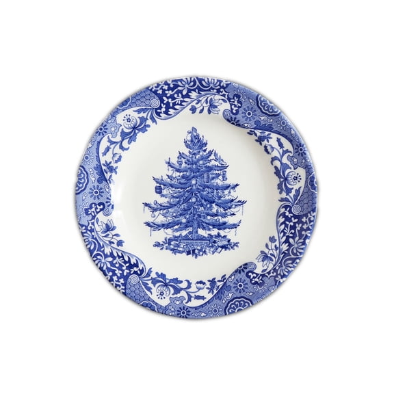 Spode Blue Italian 7.5" Christmas Plate - Earthenware Celebration Platter with Tree Motif - Microwave, Oven, Freezer Safe - Elegant Holiday Serveware for Festive Dinner Table - Great for Hostess
