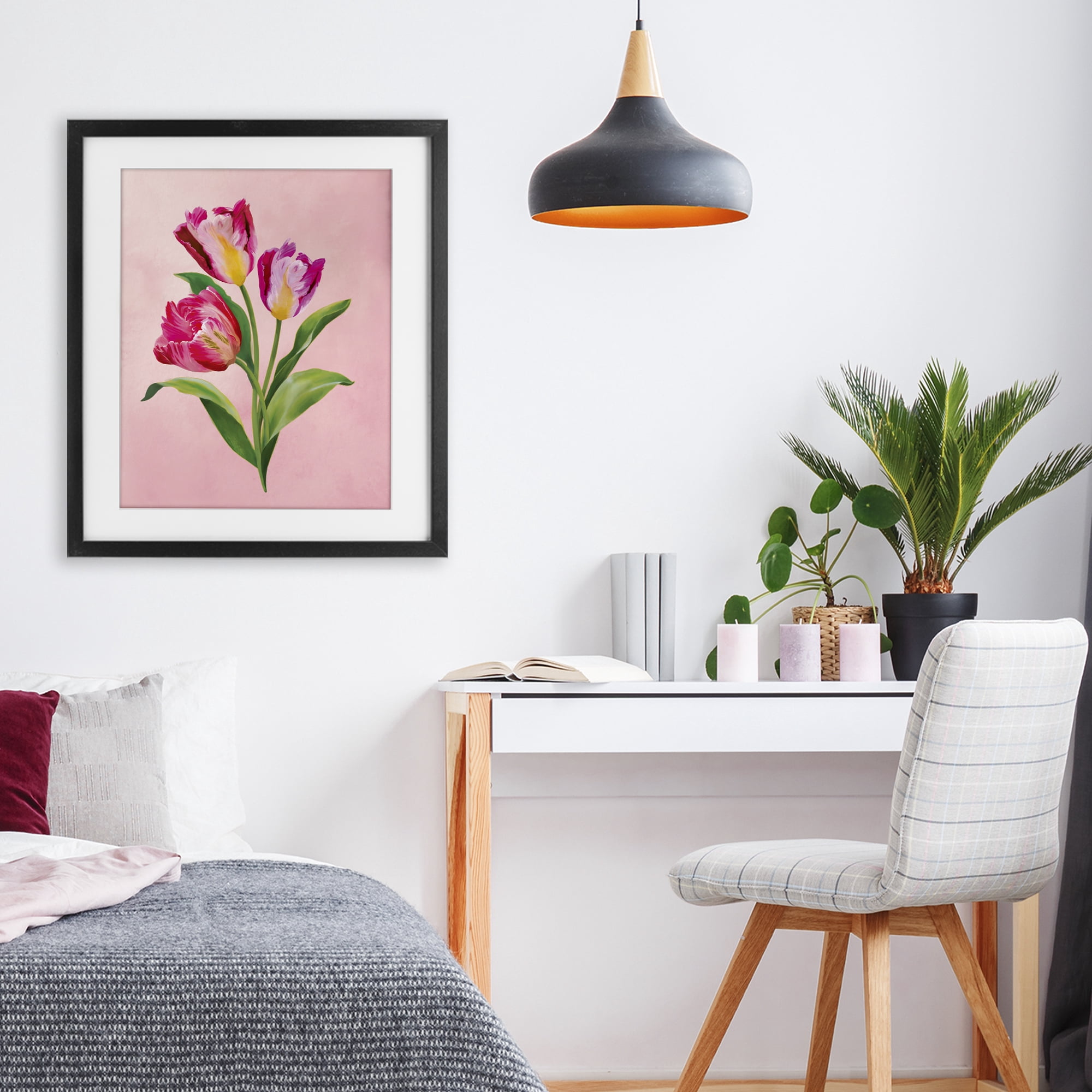 Stupell Industries Vibrant Magenta Tulips Black Framed Print Under Glass, design by Diane Neukirch