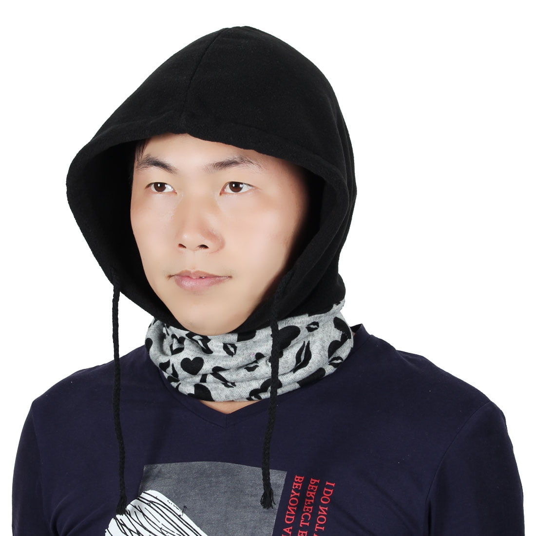 Fleece Heart Pattern Adjustable Rope Head Wrap Neck Warmer Protector Balaclava by