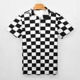 thumbnail image 3 of Black And White Plaid Men Zipper T-shirt Summer Casual Short Sleeve T-shirt Top, 3 of 7