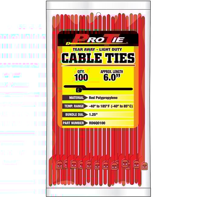 KDAR RD6QO100 5.5 in. Quik Off Tear Away Cable Tie, Red - Pack of 100