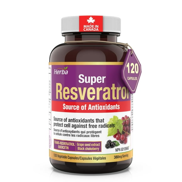 Herba Resveratrol Supplement - 120 Capsules | Trans-Resveratrol with Echinacea, Quercetin, Grape Seed Extract, and Aronia | Powerful Antioxidant Supplement