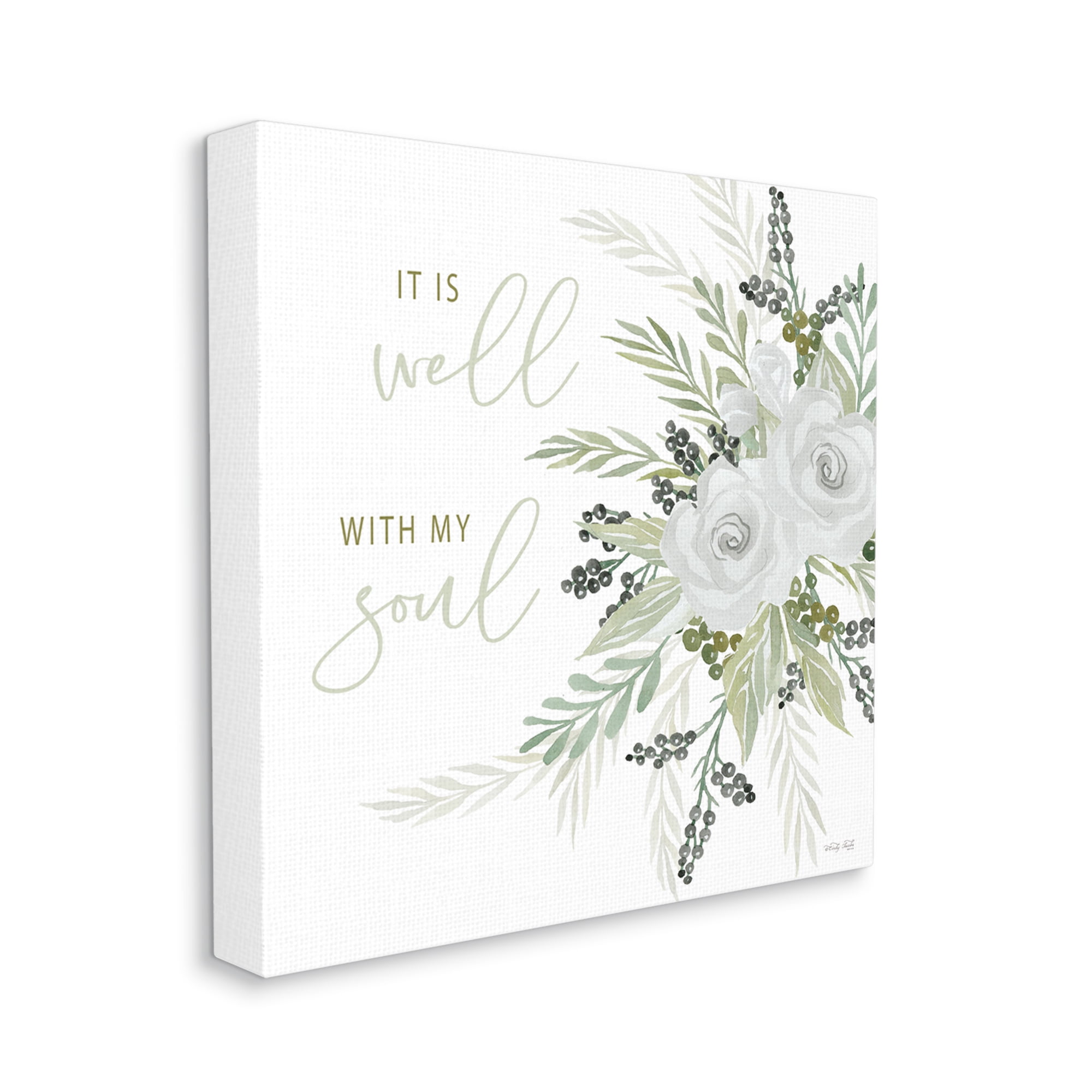 Stupell It Is Well With My Soul White Roses Botanical & Floral Painting Gallery Wrapped Canvas Print Wall Art