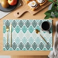 thumbnail image 2 of Turquoise Boho Flowers Placemats Set of 12 Modern Luxurious Geometric Floral Place Mats Indoor Wipeable Table Mats Washable Dining Table Placemats for Kitchen Holiday Party Home Decor 13x19 Inch, 2 of 9