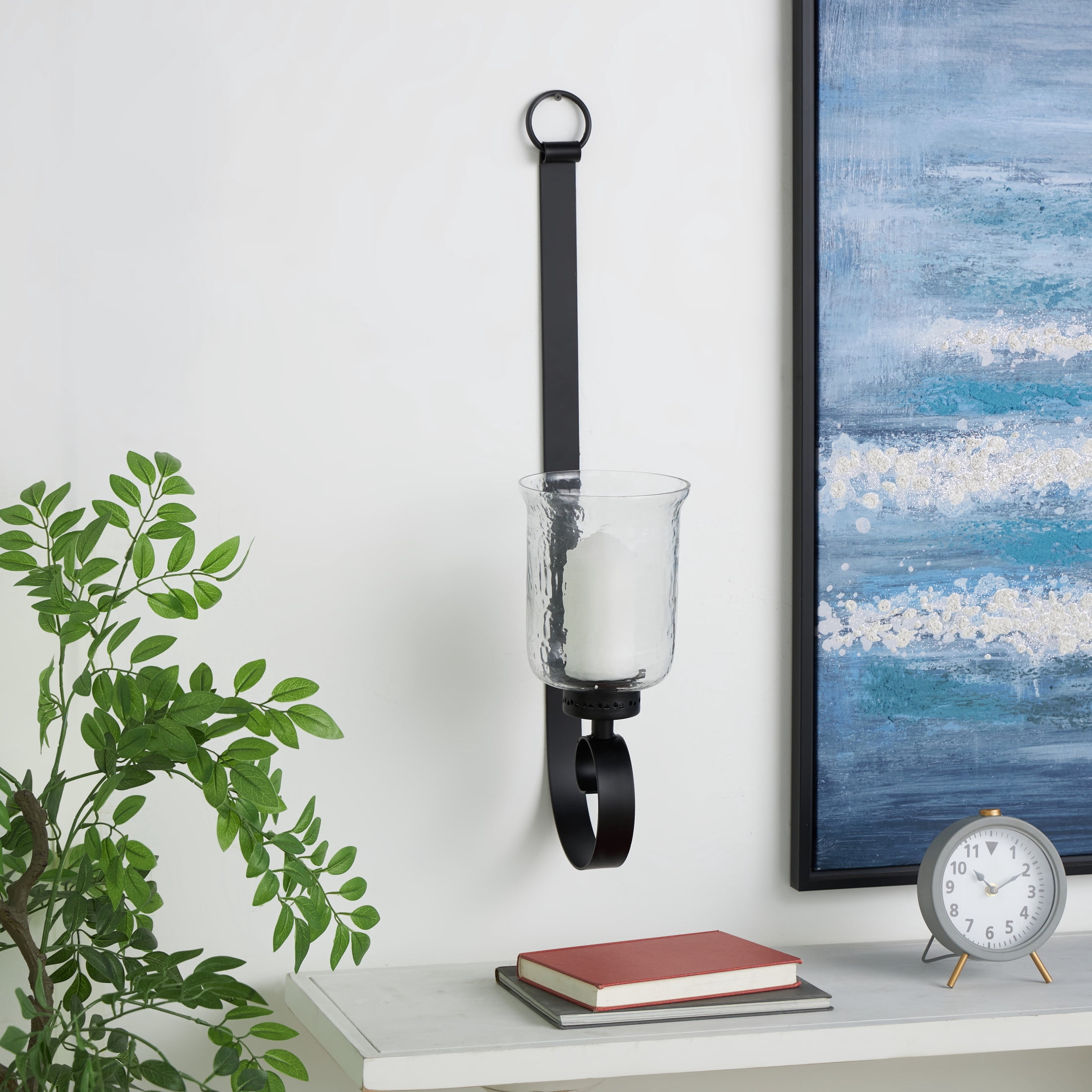 DecMode Black Metal Scroll Handmade Pillar Wall Sconce