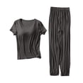 thumbnail image 2 of WCJM Women Pajama Sets Pajamas Set Womens Loungewear Sleepwear 2 Piece PJ Sets Women's Petite Pajama Set Petite Length Tunic Top Wide Leg Pants, 2 of 9