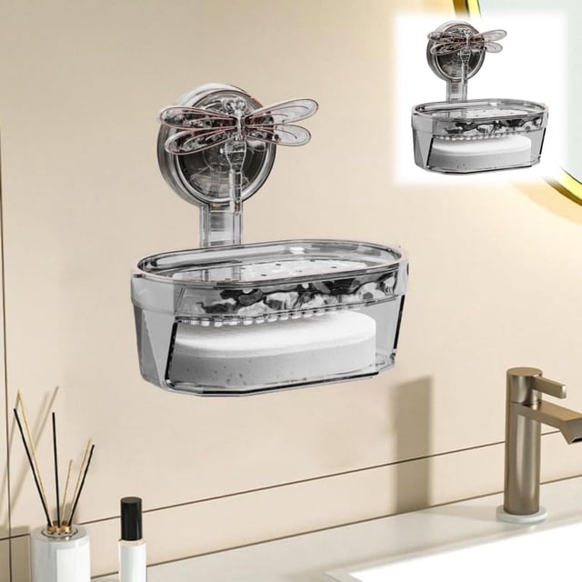 CRCMUHE Rack Suction Cup Soap Box Sponge Holder Suction Cup Soap Dish Powerful Vacuum Suction Soap Holder Butterfly Suction Cup Soap Box Storage Rack Wall Mounted Double Layer Drain