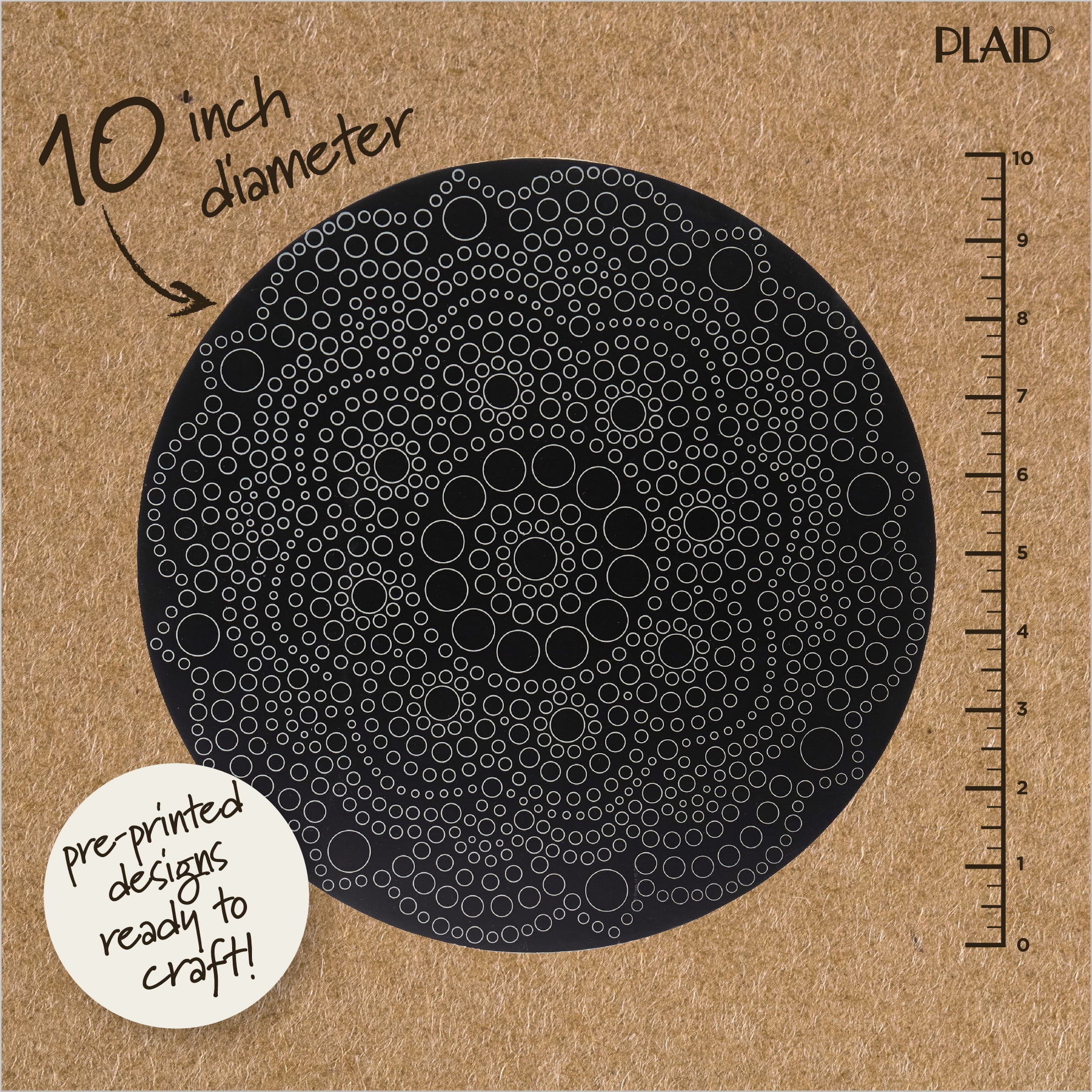 Plaid Unpainted Wood Surfaces Circle Plaque, Traditional Mandala, 10"