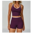 thumbnail image 2 of PISONIC Women Two Piece Workout Sets Color Block Backless Tank Top and High Waist Booty Lifting Shorts Gym Yoga Active Outfits, 2 of 6