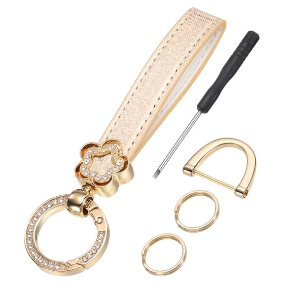 Leather Wristlet Keychain, 5.5 Inch Car Key Chain Holder with Key Ring and D Ring, Beige