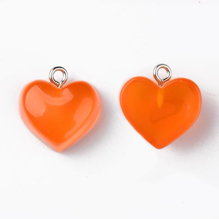20 Pcs Transparent Resin Heart Pendants Pendants with Platinum Tone Iron Loop Orange Charms for Women Birthday Festival Elegant Gifts DIY Personalized Jewelry 16.5x17x9.5mm Hole: 1.8mm Orange DIY