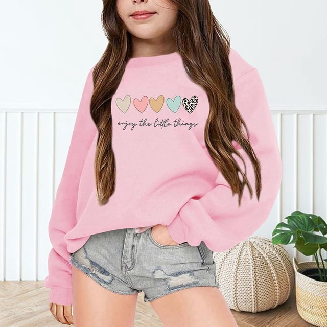 Chandail en Molleton pour Adolescents Garçons Manches Longues Filles Chandail en Molleton Imprimé Col Rond Chandail Mignon Coupe Décontractée Hauts Vêtements Automne Hiver Petites Filles Vêtements 13-14 Ans