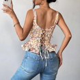 thumbnail image 5 of Vestido floral sin tirantes para mujer, verano primavera, dobladillo con volantes, corsé, cintura con lazo ajustable, vestido de verano, 5 of 5