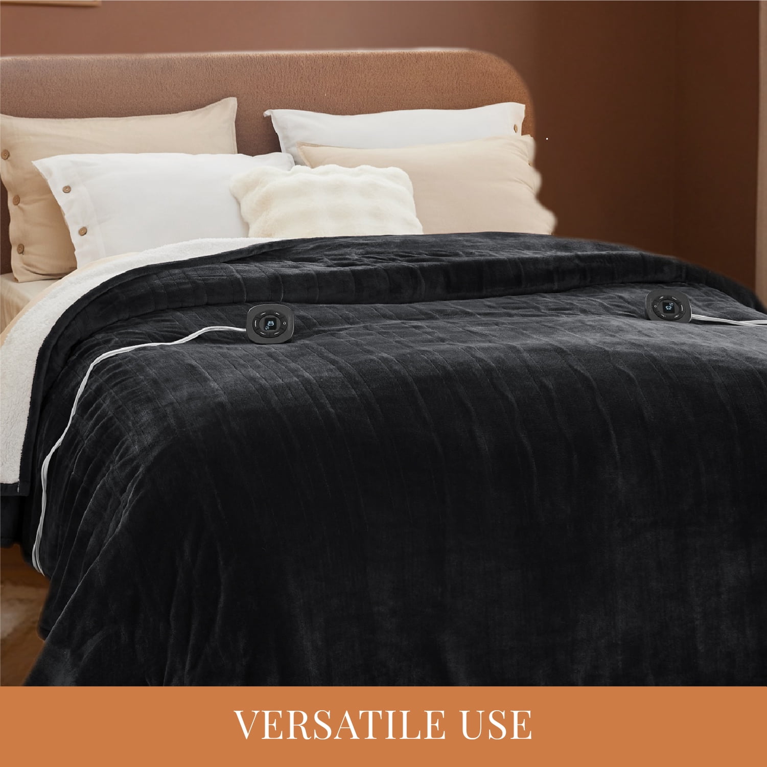 U by Bedsure Flannel Electric Blanket Queen, Flannel Heated Blanket with 10 Heat Settings, with 10 Time Settings, 8 hrs Timer Auto Shut Off, and Dual Control, 84x90 inches, Black