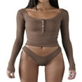 thumbnail image 3 of Women Square Neck Slim Shirt Long Sleeve Button Front Crop Tops Fitted Ribbed Low Cut Layering Tight Basic Tee Black M, 3 of 5