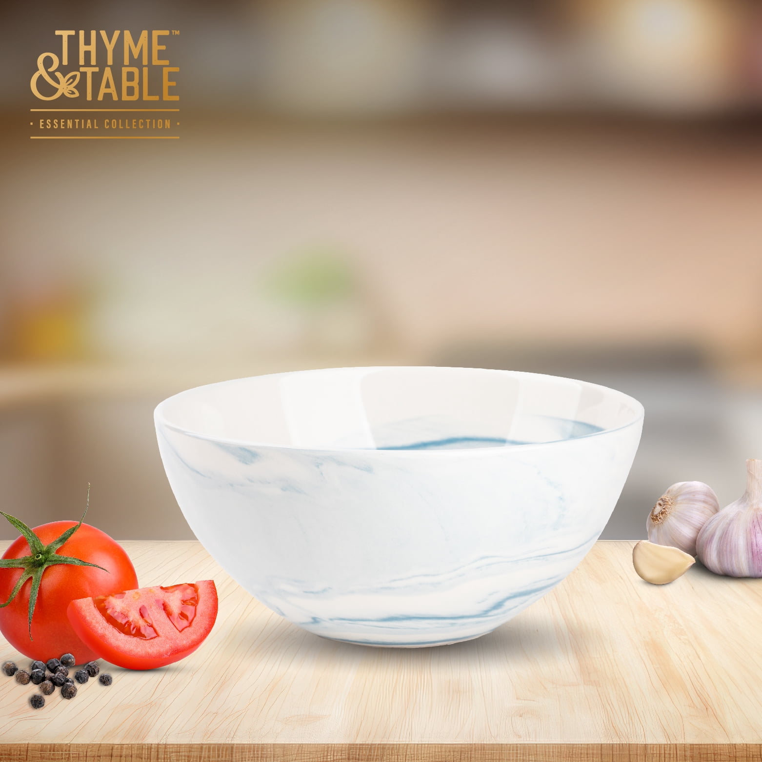 Thyme & Table Blue Marble Stoneware Large Round Bowl