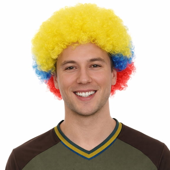 HPO Patriotic Colombia Flag Wig, Red Blue Yellow, Costume with Synthetic Fibers for Adults, Unisex