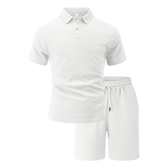 Havenx Mens 2 Piece Short Sets Short Sleeve Button Down Shirt and Shorts Set Lapel Collar Drawstring Textured Set Summer Beach Vacation Comfortable Athletic Outfits Tracksuit,White XL