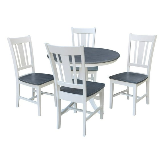 36 in Wood Dining Table with 4 San Remo Chairs in White/Heather Gray