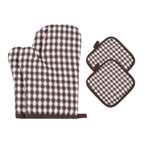 Unique Bargains Pot Holders Set Heat Resistant Oven Mitts Coffee 9.8x6.7inch