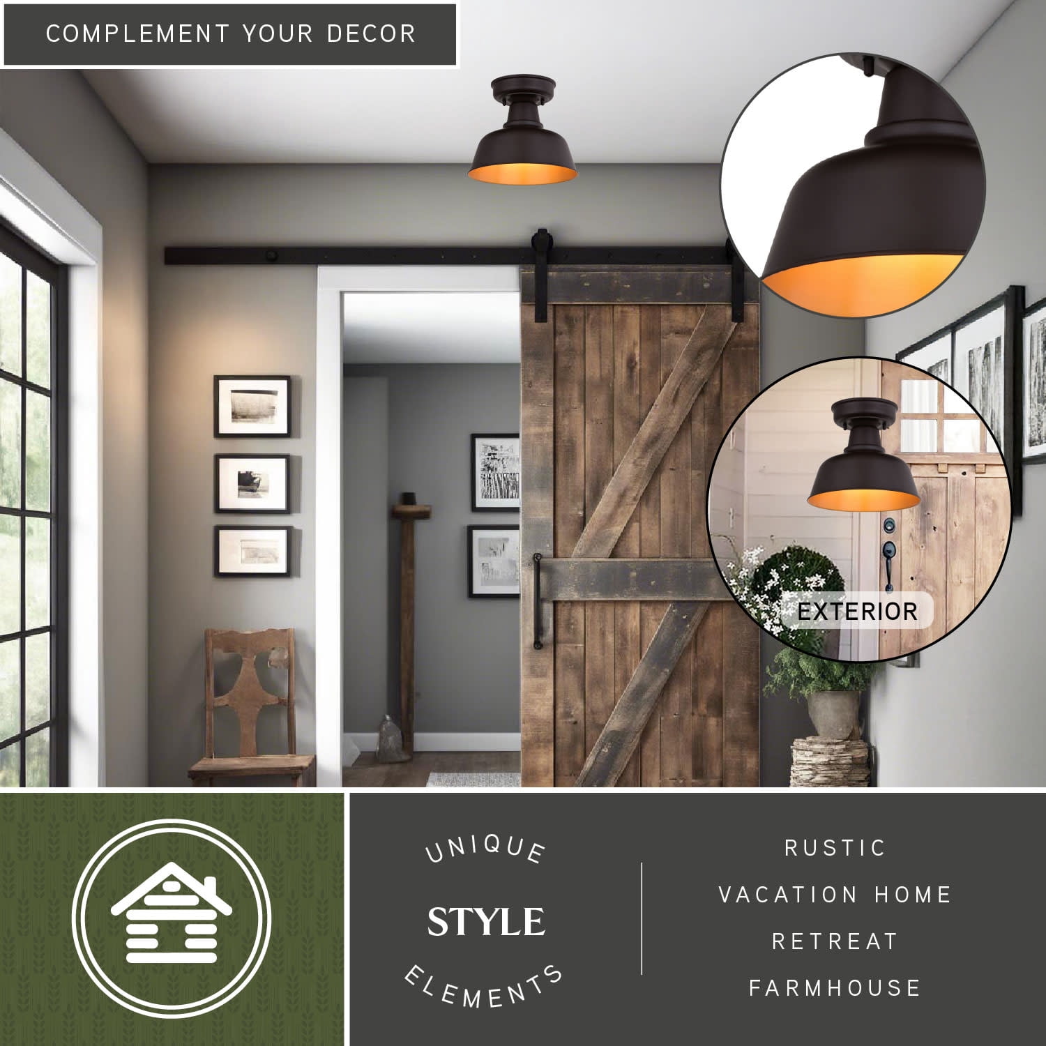 Cody Oil Rubbed Bronze and Light Gold Farmhouse Outdoor Flush Mount Ceiling Light