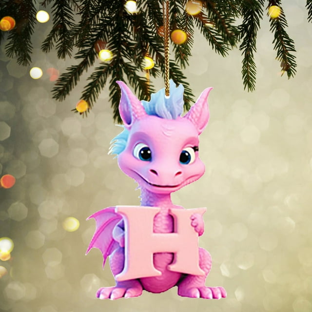 Fridja Personalized Dinosaur Christmas Ornament 26 Letters Hanging Pendant Ornaments 2024 Plastic Initial Monogram Xmas Tree Decorations with Hanging Rope Unique Customized Fun Gift for Kids
