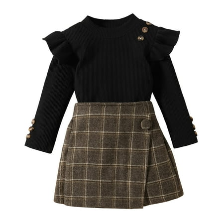 

EHQJNJ Baby Sweatsuit Toddler Kids Baby Girls Long Sleeve Ribbed T Shirt Tops Button Plaid Skirts Shorts 2Pcs Princess Outfits Clothes Set Toddler Gymnastics Outfit Boy Toddler Ballet Outfit