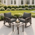 thumbnail image 2 of POTEBAN 3-Piece Metal Patio Rocking Chair Set, Heavy Duty 350 lbs Capacity Outdoor Bistro Furniture Set with 2 Rockers, Thick Cushions and Coffee Table for Porch, Rust-Resistant, Grey, 2 of 11