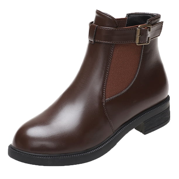 NECHOLOGY Botas Mujer Zapatos Botines para mujer mujer cuero artificial Color sólido otoño suela gruesa tacones cuadrados hebilla Correa botines cortos zapatos de punta redonda (Brown, 7.5)
