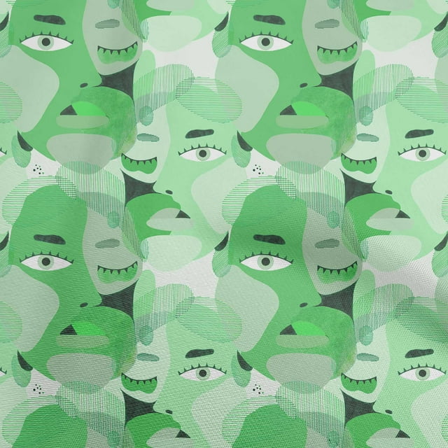 oneOone Cotton Flex Green Fabric Abstract Face Sewing Craft Projects Fabric Prints By Yard 40 Inch Wide