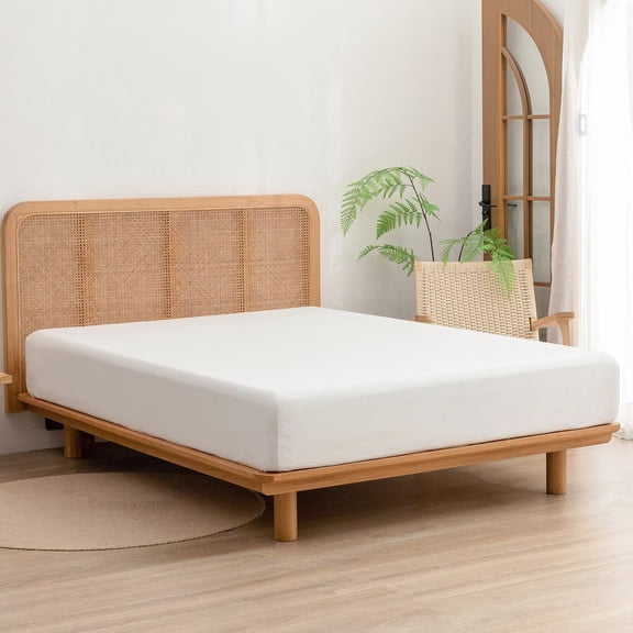BESTOUCH Fitted Sheet Only 100% Washed Cotton Linen Feel Easily Fits Deep Pockets up to 17 inch Solid Off White Queen