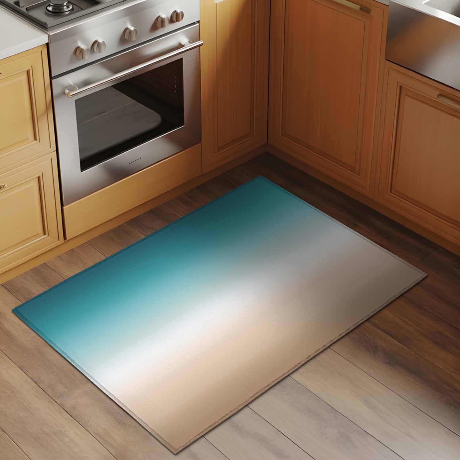 Entrance Runner Rug 2'x3',Teal Beige Ombre Cream Non-slip Doormat for Indoor Outdoor Entrance,Modern Turquoise Abstract Art Throw Floor Mat for Front Door/Living Room/Bedroom/Bathroom/Kitchen
