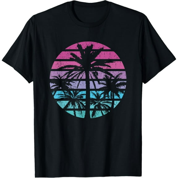 Palm Tree Retro Sunset Summer Beach Vintage Tropical Graphic T-Shirt