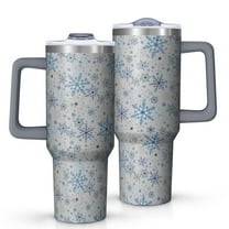 Blue Christmas Snowflake Pattern Tumbler with Handle and Lid,40oz Double Wall Vacuum Insulated Tumbler,Cups Gift for Women and Men